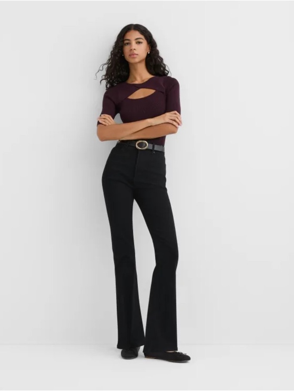 NEW! LOFT Rivete Black Petite High Rise Slim Flare Jean (Noir Wash)